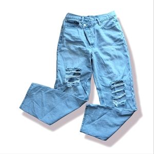 Asymmetrical Distressed Denim Jeans Size 10